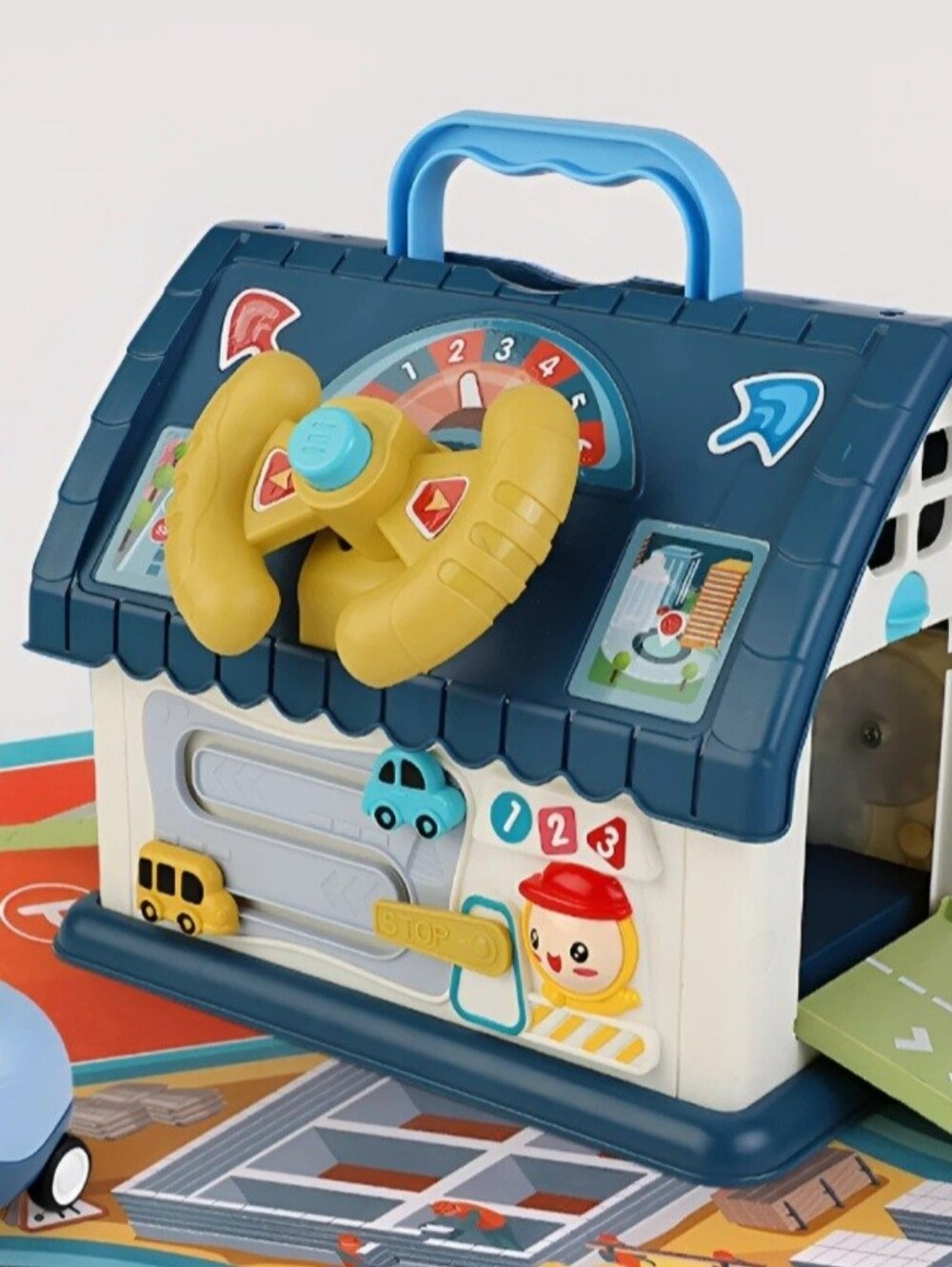Interactive Kids Toy House Playset with Blue and Yellow Steering Wheel